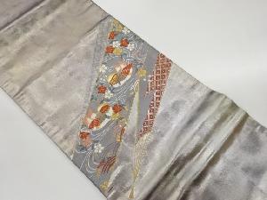 リサイクル 四次元箔鴛鴦に枝垂れ桜・扇・菱模様織出し名古屋帯